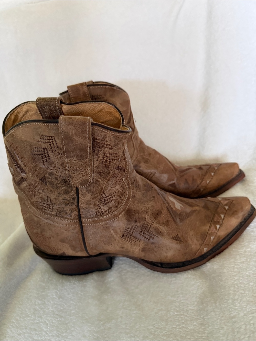 Roper Brown Leather Western Embroidered Ankle Boots - Picture 2 of 6
